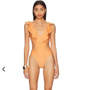 Revolve Tularosa Luca One Piece Apricot Ruffle Cutout Swimsuit Size Small NWT